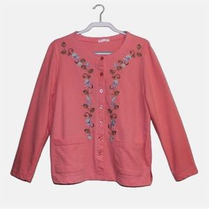 PALM HARBOR Pink & Blue Floral Button Up Sweater with Pockets WOMEN’S M